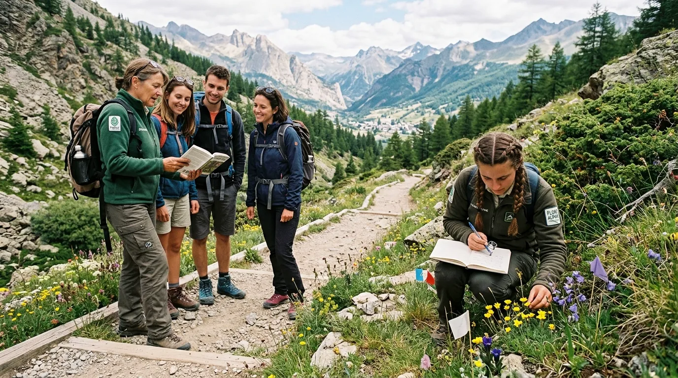 Naturalistes effectuant des relevés phénologiques en haute vallée